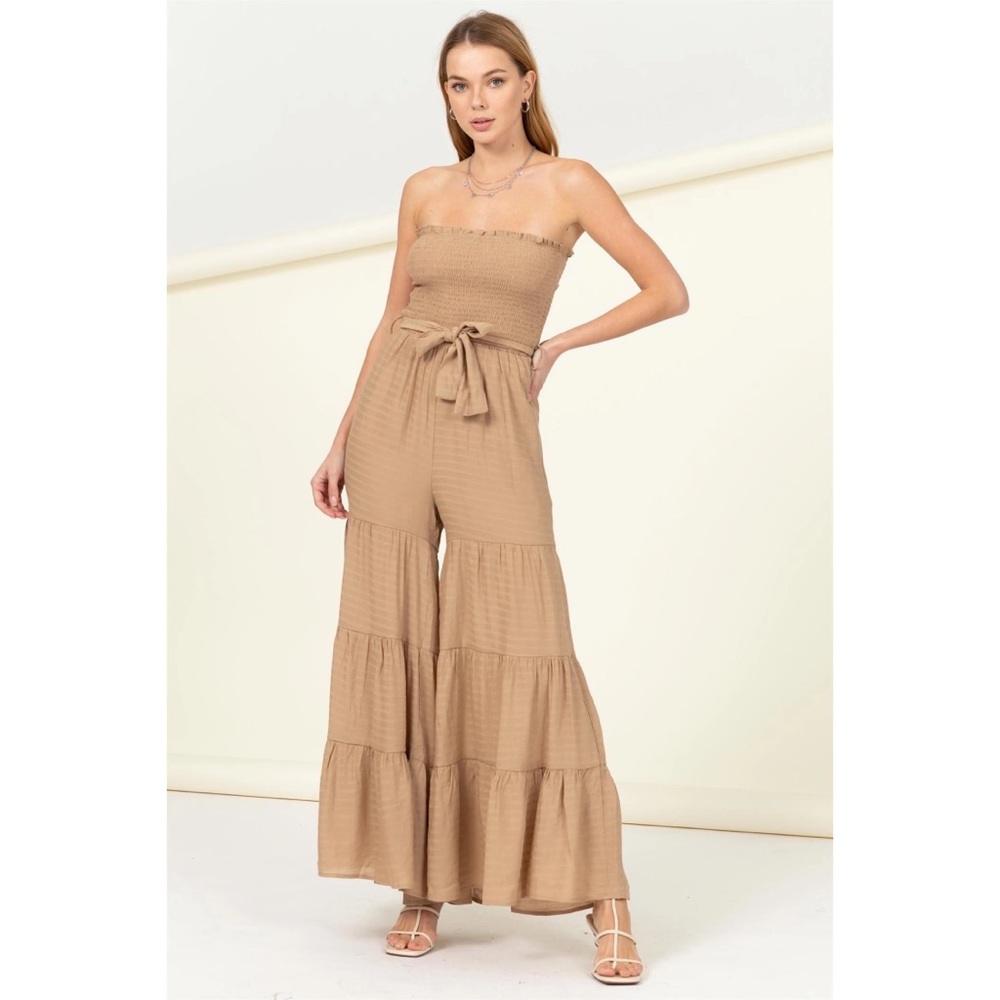 🤎 Shirred Tube Top Wide Leg Jumpsuit 🤎 - Picture 2 of 4